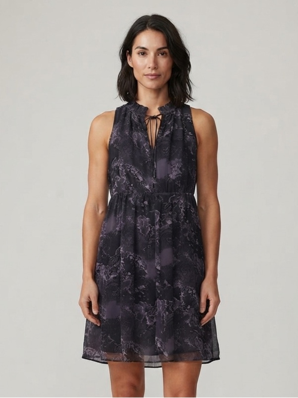 CONVERSE One Star Floral Abstract Print Shift Dress S 19” p2p Black/Purple NWOT